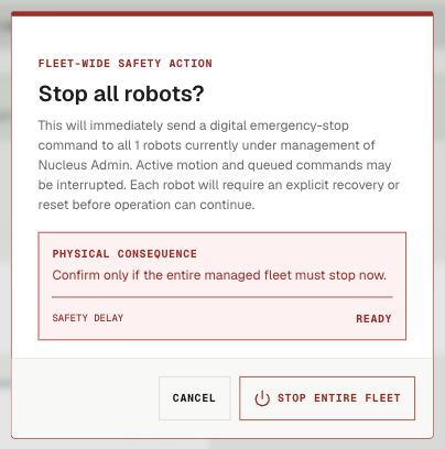Fleet stop confirmation dialog in the Nucleus demo
