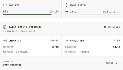 Robot battery level, voltage and daily protocol status in the demo